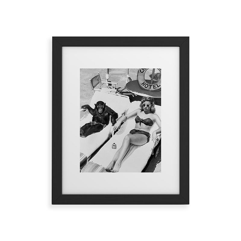 Lady and Chimp Sunbathing, Black and White, Vintage Art Framed Art Print Gallery Image 29