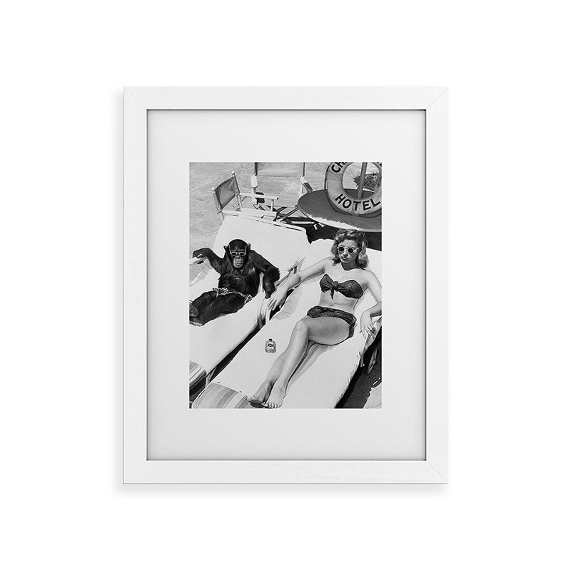 Lady and Chimp Sunbathing, Black and White, Vintage Art Framed Art Print Gallery Image 54