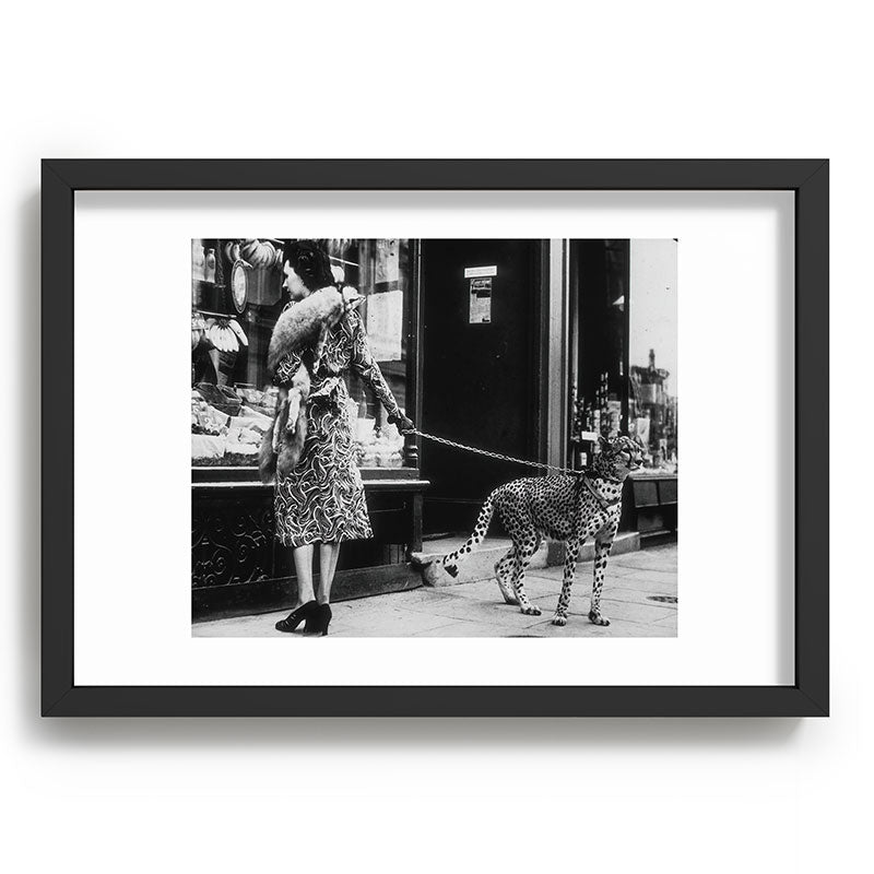 Leopard on a Leash, Black and White Vintage Art Framed Art Print Gallery Image 59
