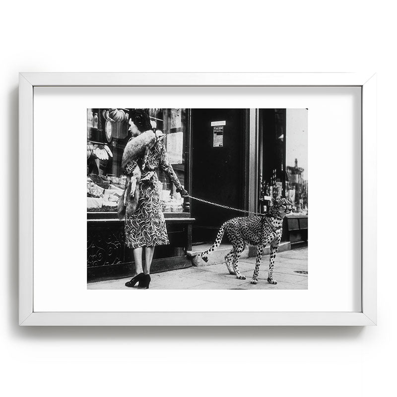 Leopard on a Leash, Black and White Vintage Art Framed Art Print Gallery Image 77