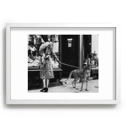 Leopard on a Leash, Black and White Vintage Art Framed Art Print Gallery Image 77