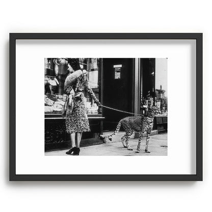Leopard on a Leash, Black and White Vintage Art Framed Art Print Gallery Image 61