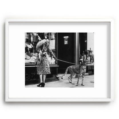 Leopard on a Leash, Black and White Vintage Art Framed Art Print Gallery Image 79