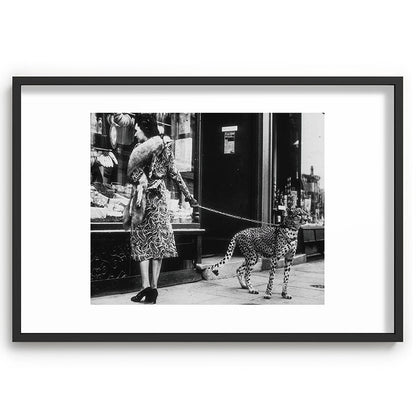 Leopard on a Leash, Black and White Vintage Art Framed Art Print Gallery Image 62