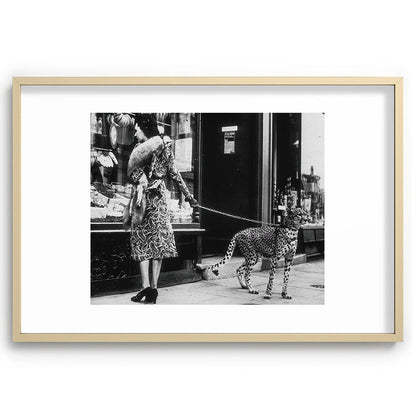 Leopard on a Leash, Black and White Vintage Art Framed Art Print Gallery Image 74