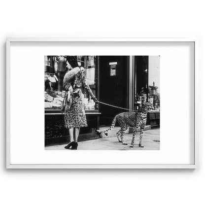 Leopard on a Leash, Black and White Vintage Art Framed Art Print Gallery Image 80