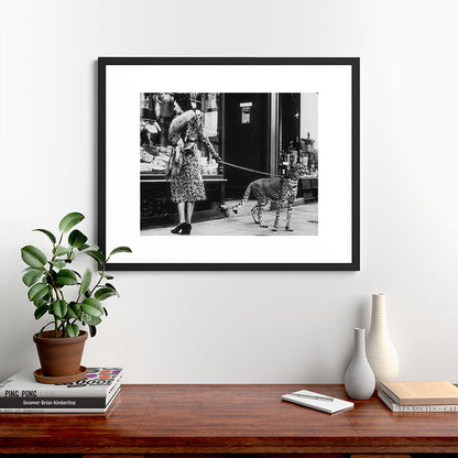 Leopard on a Leash, Black and White Vintage Art Framed Art Print Gallery Image 35