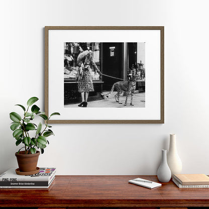 Leopard on a Leash, Black and White Vintage Art Framed Art Print Gallery Image 42