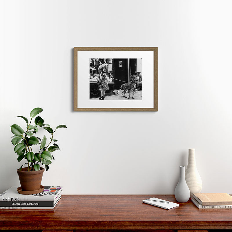 Leopard on a Leash, Black and White Vintage Art Framed Art Print Gallery Image 40