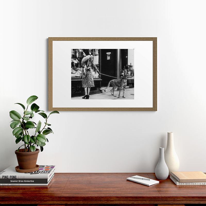 Leopard on a Leash, Black and White Vintage Art Framed Art Print Gallery Image 41