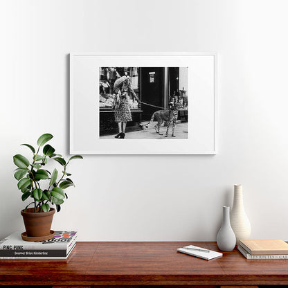 Leopard on a Leash, Black and White Vintage Art Framed Art Print Gallery Image 27