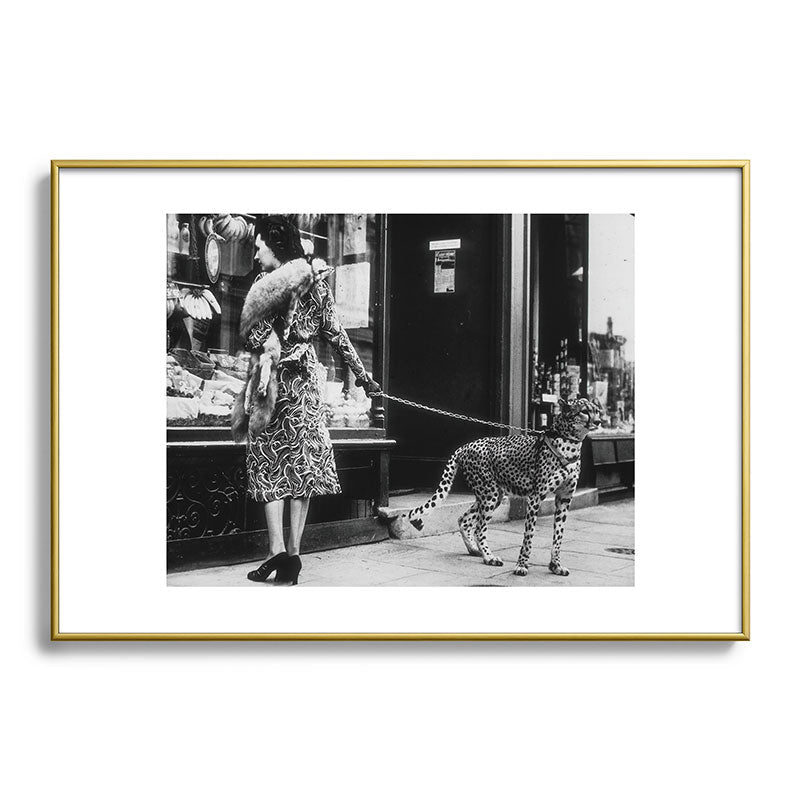 Leopard on a Leash, Black and White Vintage Art Framed Art Print Gallery Image 90