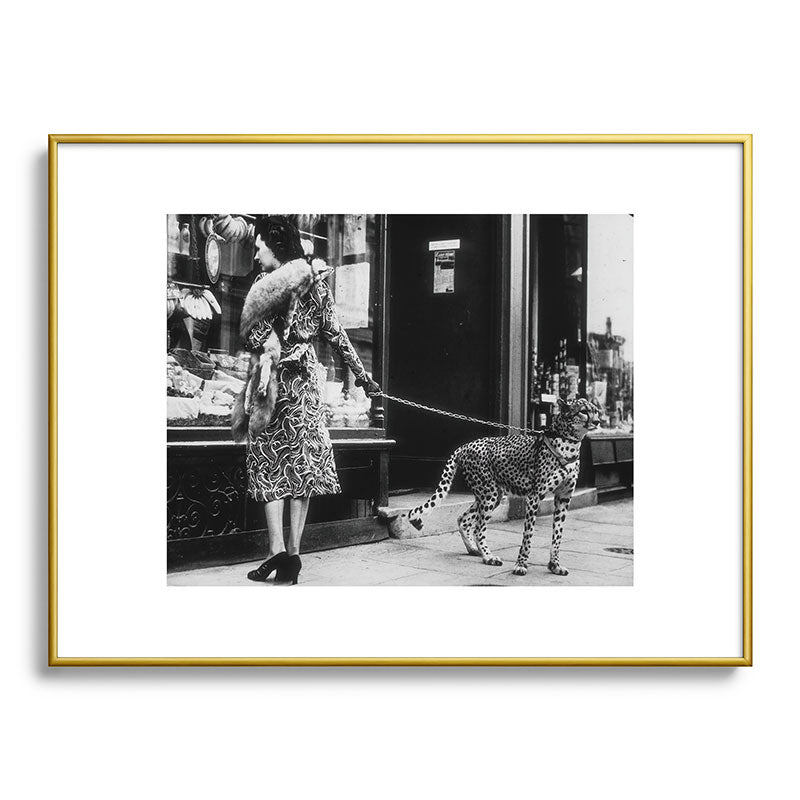 Leopard on a Leash, Black and White Vintage Art Framed Art Print Gallery Image 92