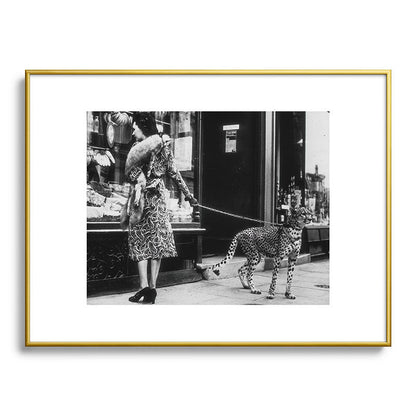 Leopard on a Leash, Black and White Vintage Art Framed Art Print Gallery Image 92