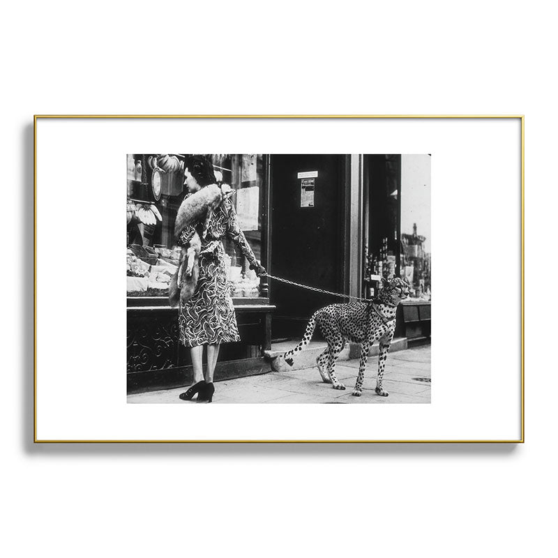 Leopard on a Leash, Black and White Vintage Art Framed Art Print Gallery Image 94