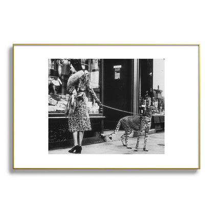 Leopard on a Leash, Black and White Vintage Art Framed Art Print Gallery Image 94