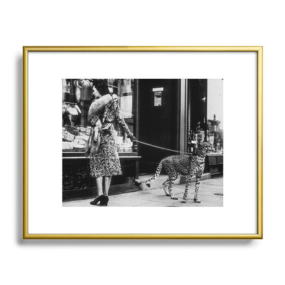 Leopard on a Leash, Black and White Vintage Art Framed Art Print Gallery Image 88