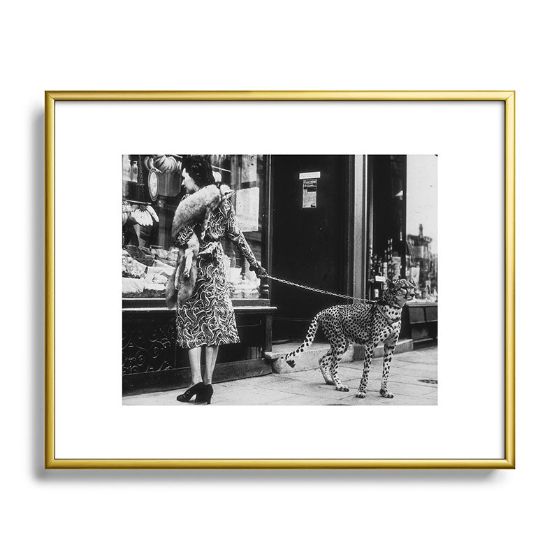 Leopard on a Leash, Black and White Vintage Art Framed Art Print Gallery Image 89