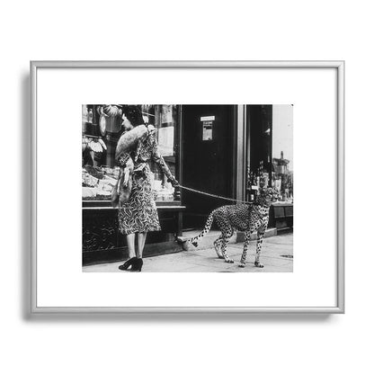 Leopard on a Leash, Black and White Vintage Art Framed Art Print Gallery Image 96