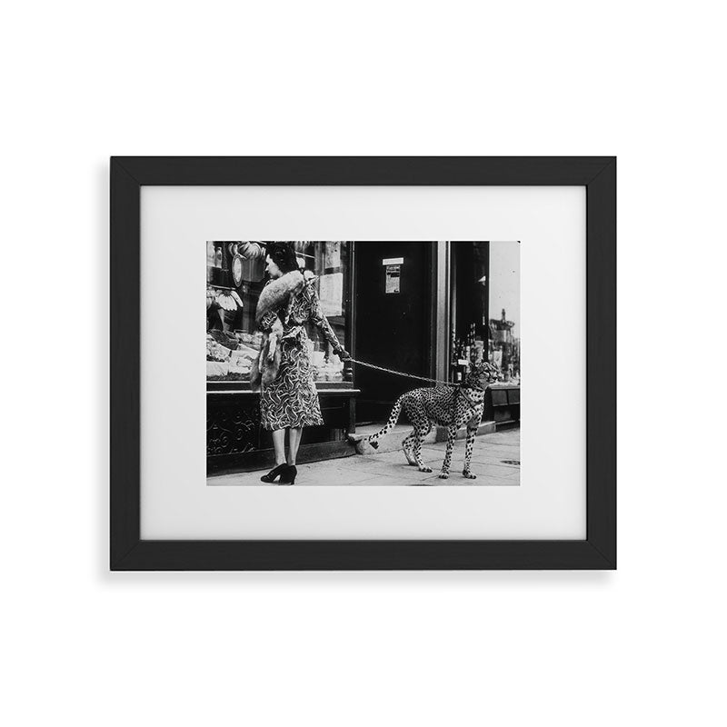 Leopard on a Leash, Black and White Vintage Art Framed Art Print Gallery Image 33