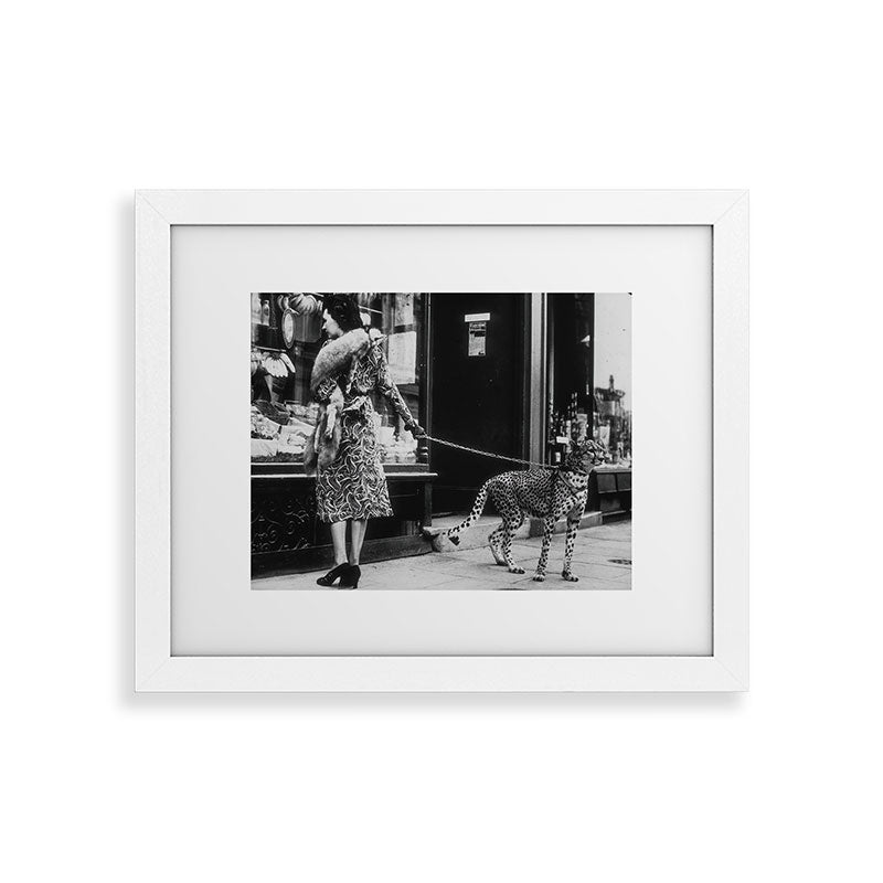Leopard on a Leash, Black and White Vintage Art Framed Art Print Gallery Image 51