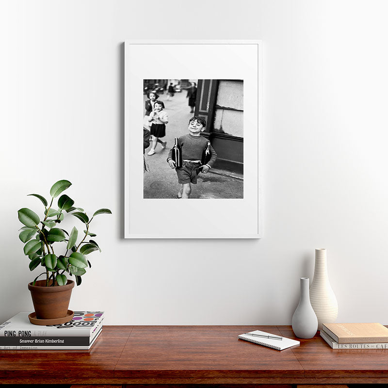 Little Boy and Bottles of Wine, Black and White Vintage Art Framed Art Print Gallery Image 27
