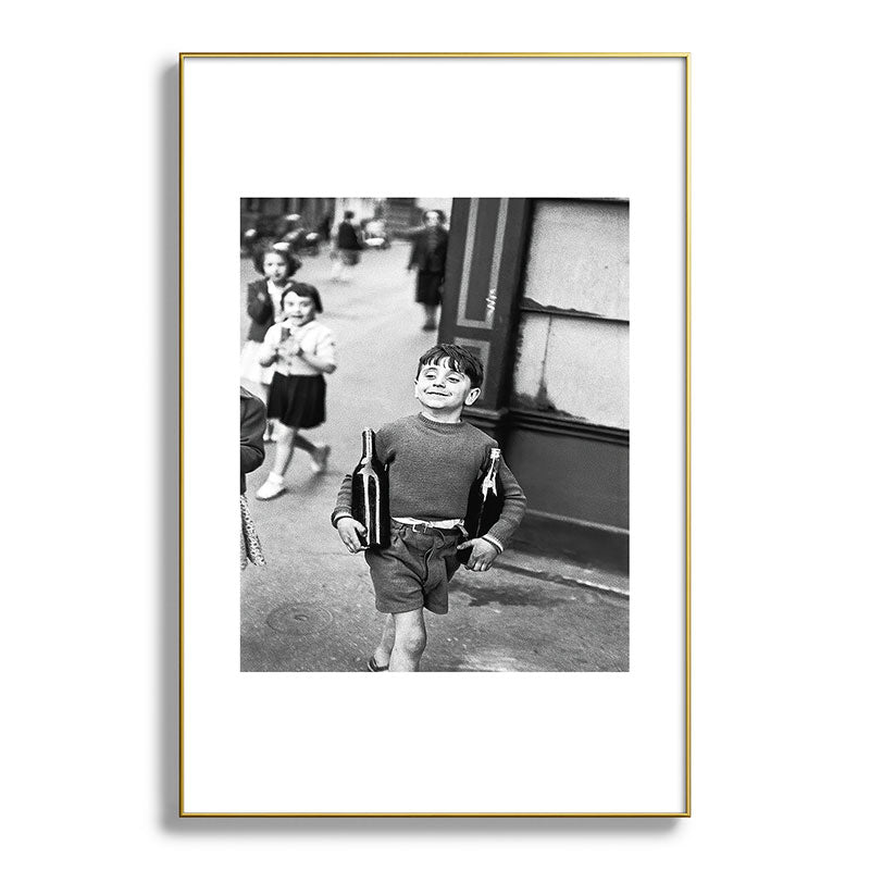 Little Boy and Bottles of Wine, Black and White Vintage Art Framed Art Print Gallery Image 94