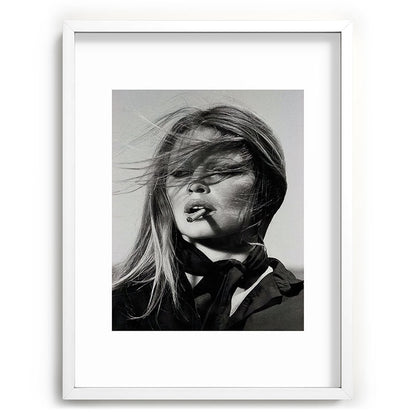 Brigitte Bardot Smoking a Cigarette, Black and White Photograph Framed Art Print Gallery Image 78