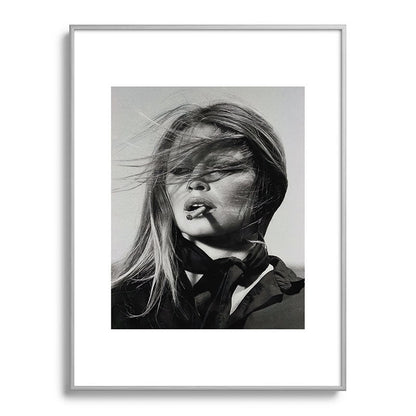Brigitte Bardot Smoking a Cigarette, Black and White Photograph Framed Art Print Gallery Image 99