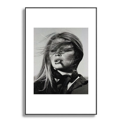 Brigitte Bardot Smoking a Cigarette, Black and White Photograph Framed Art Print Gallery Image 87