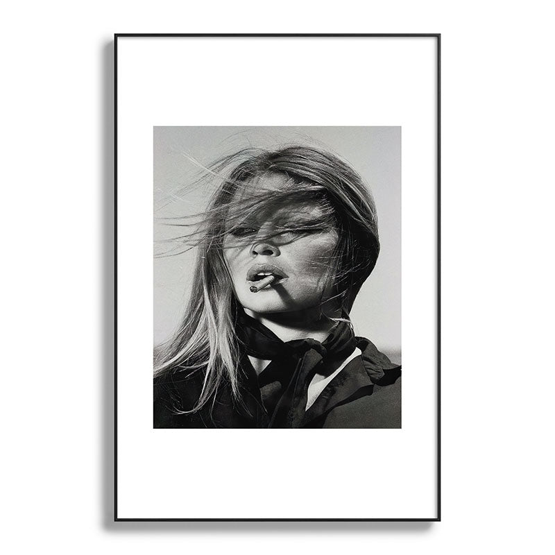 Brigitte Bardot Smoking a Cigarette, Black and White Photograph Framed Art Print Gallery Image 86
