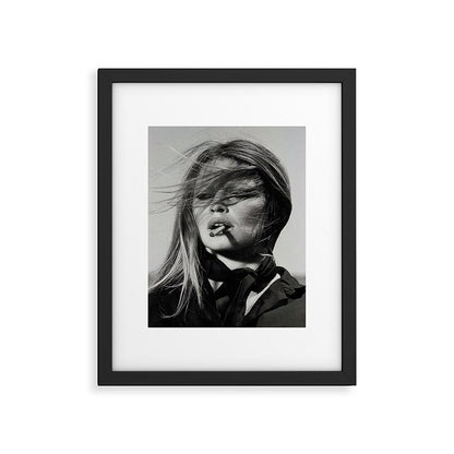 Brigitte Bardot Smoking a Cigarette, Black and White Photograph Framed Art Print Gallery Image 1